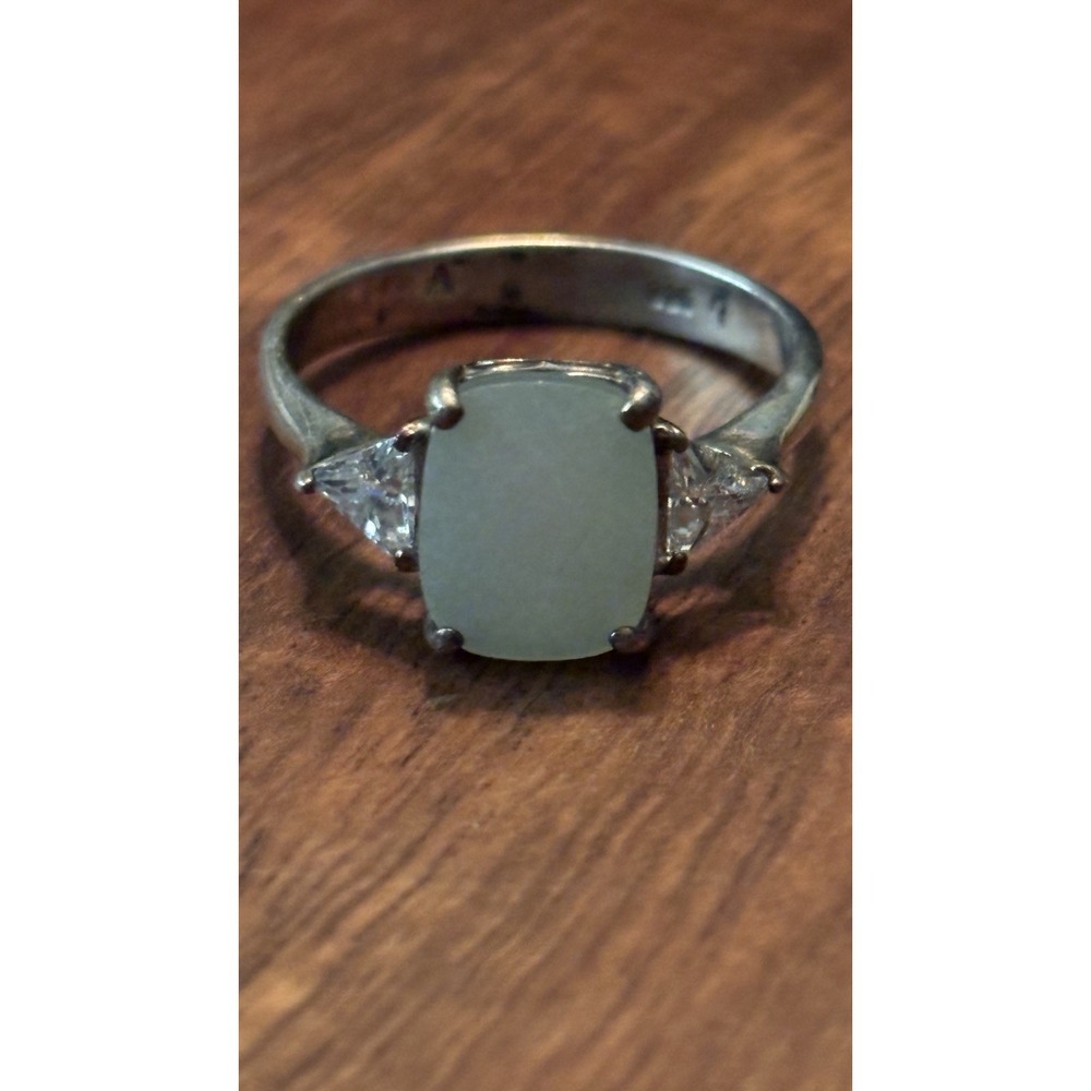 925 Sterling Silver Vintage Ladies Jade Cubic Zirconia Ring  Size 9